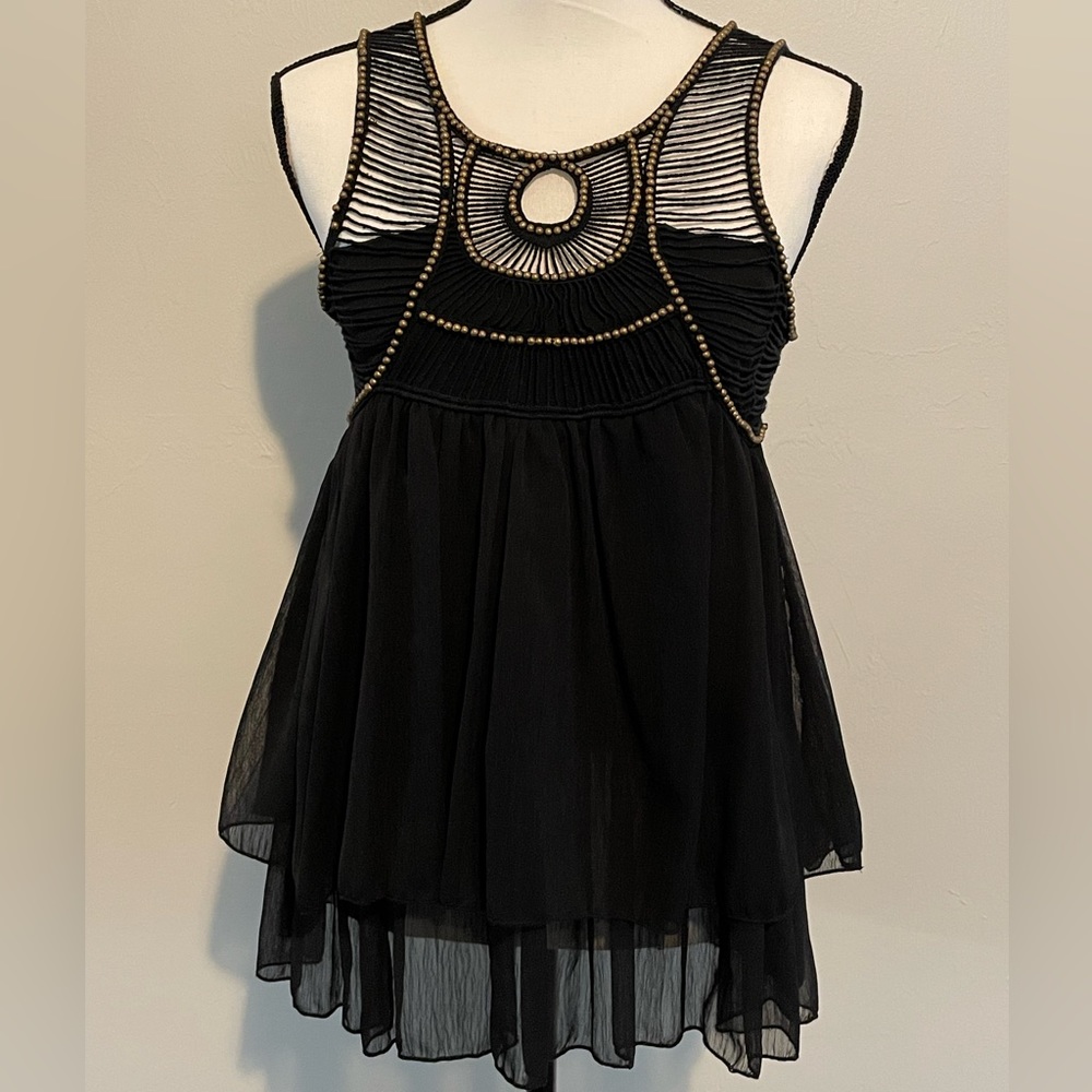 Black Beaded Baby Doll Top